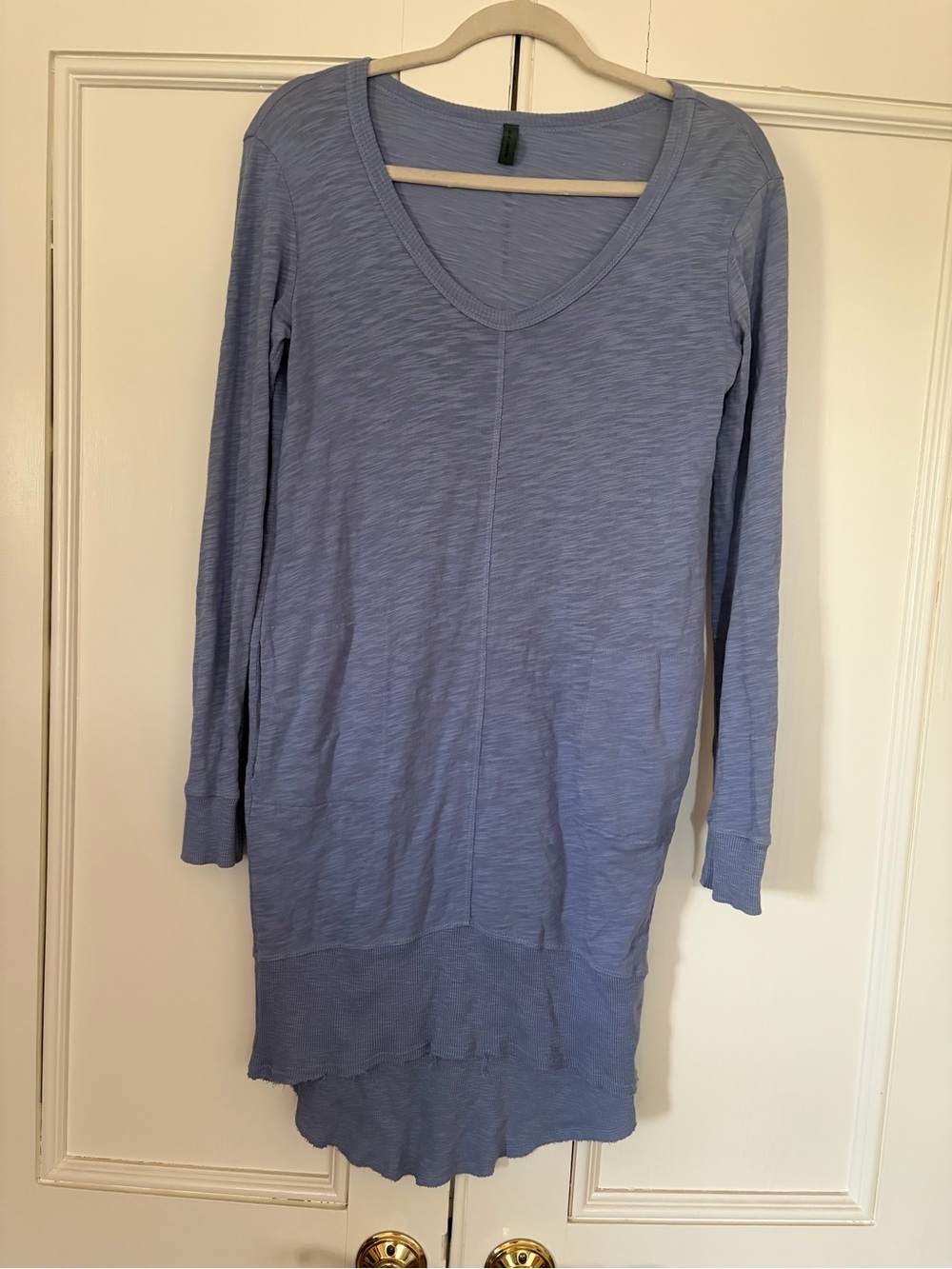 Blue Long Sleeve V-Neck T Shirt Dress